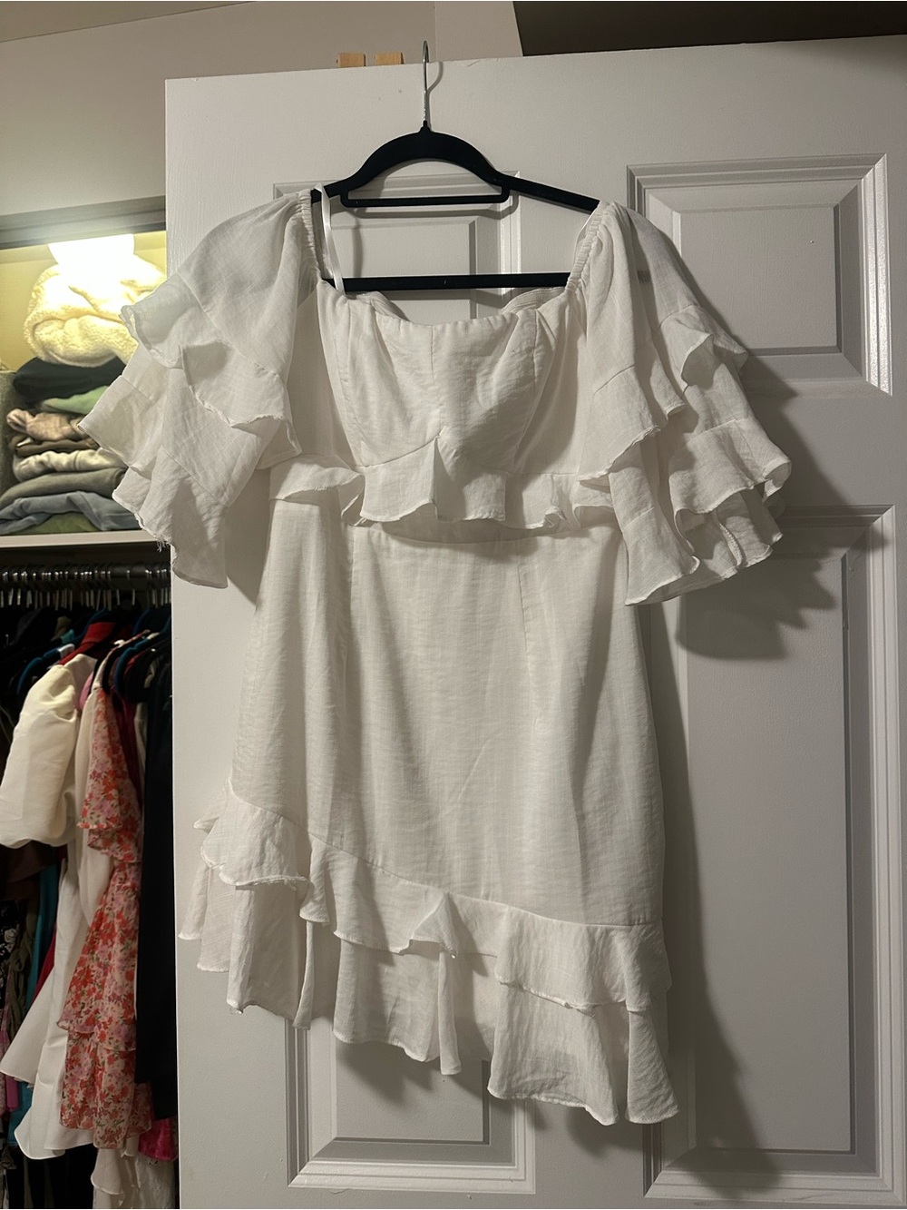 White Ruffle Off-Shoulder Women's Dress